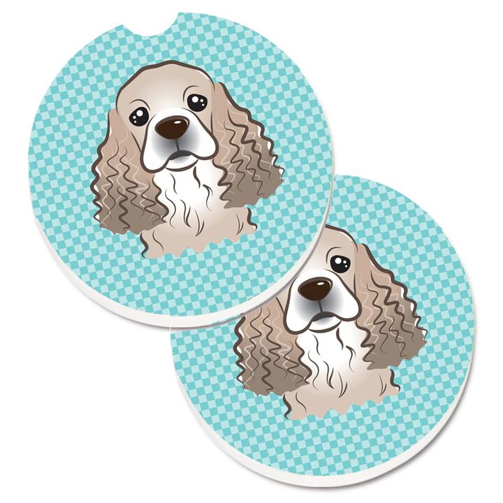 Caroline's Treasures Checkerboard Blue Cocker Spaniel Set of 2 Cup Holder Car Coasters BB1154CARC, 2.56, Multicolor