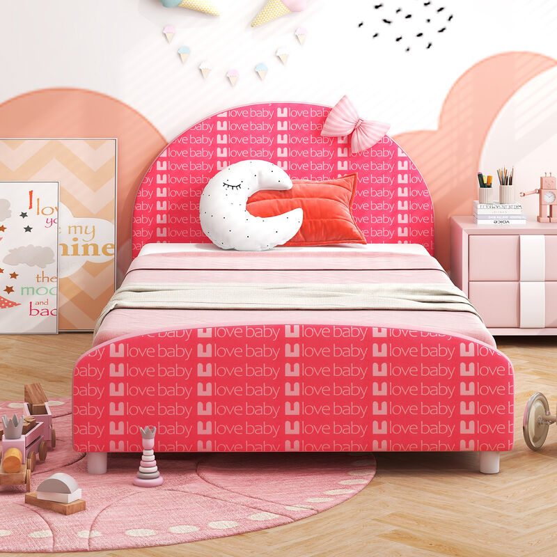 Platform Style Upholstered Kids Bed Frame with Slat Support for Bedroom