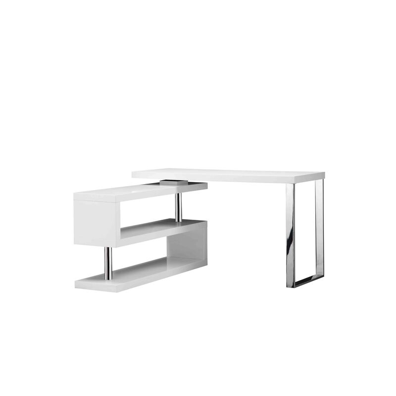 47 Inch Multi Position Desk, Adjustable L Shape, Lacquer White - Benzara