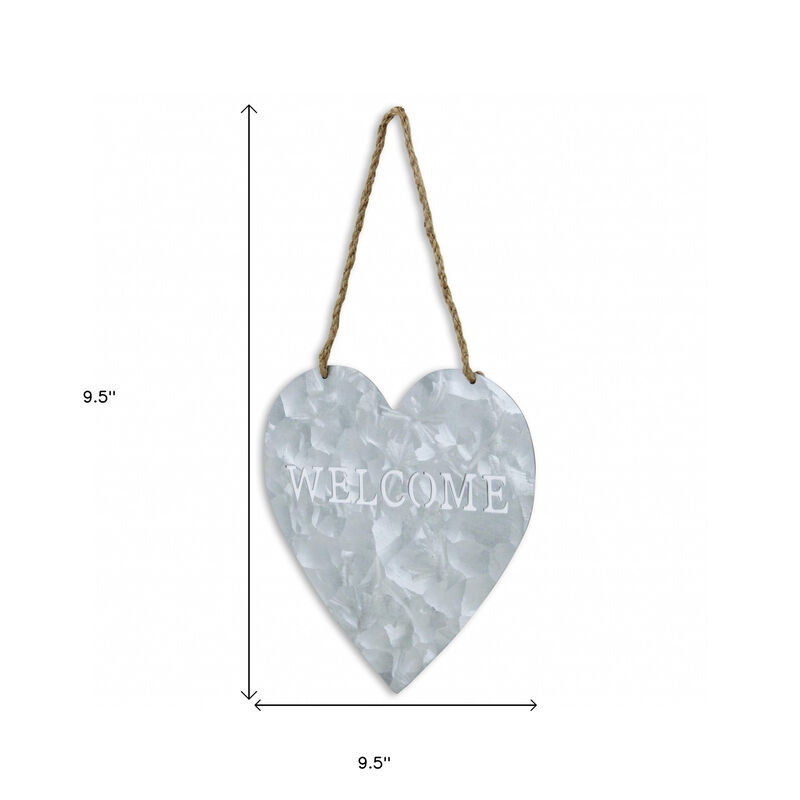 HomeRoots 10" Gray Galvanized Metal Heart Shaped Welcome Wall Decor image number 5