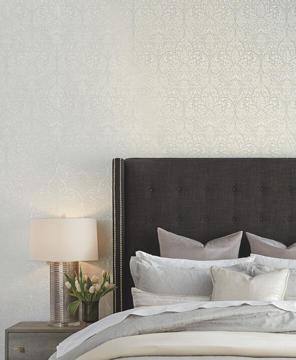 Paradise Bright White & Silver Wallpaper (Set of 2)
