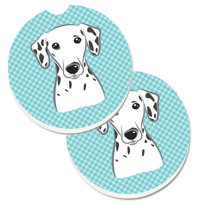 Caroline's Treasures Checkerboard Blue Dalmatian Set of 2 Cup Holder Car Coasters BB1148CARC, 2.56, Multicolor