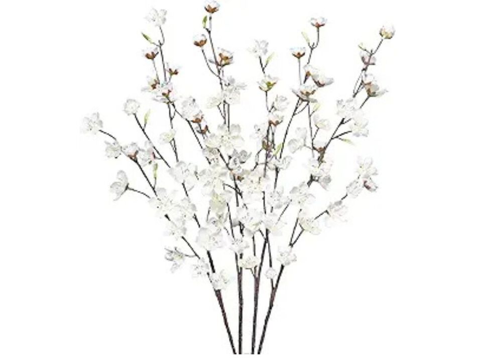 4 Piece White Artificial Greenery Stems Vase Filler Cherry