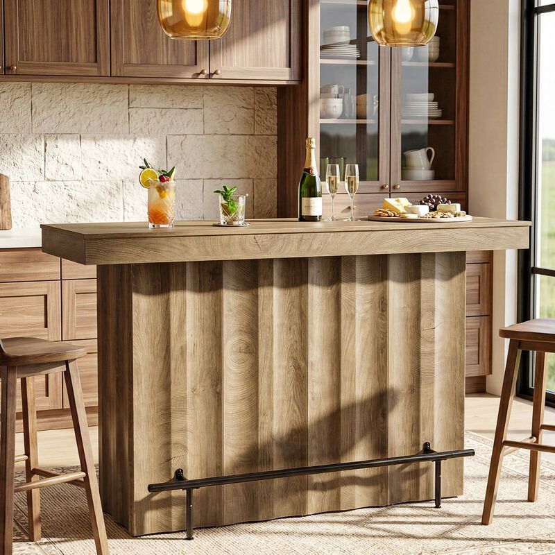 63 Inch Bar Table with 2 Tier Storage Shelves for Home Dining and Entertaining image number 6