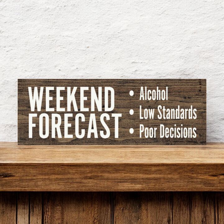 Weekend Forecast Humor Wooden Hanging Sign for Home Bar Decor