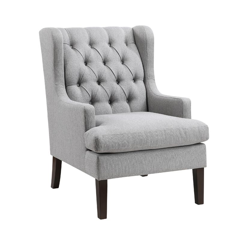 Hosanna Accent Wing Armchair, Button Tufted Light Gray Polyester