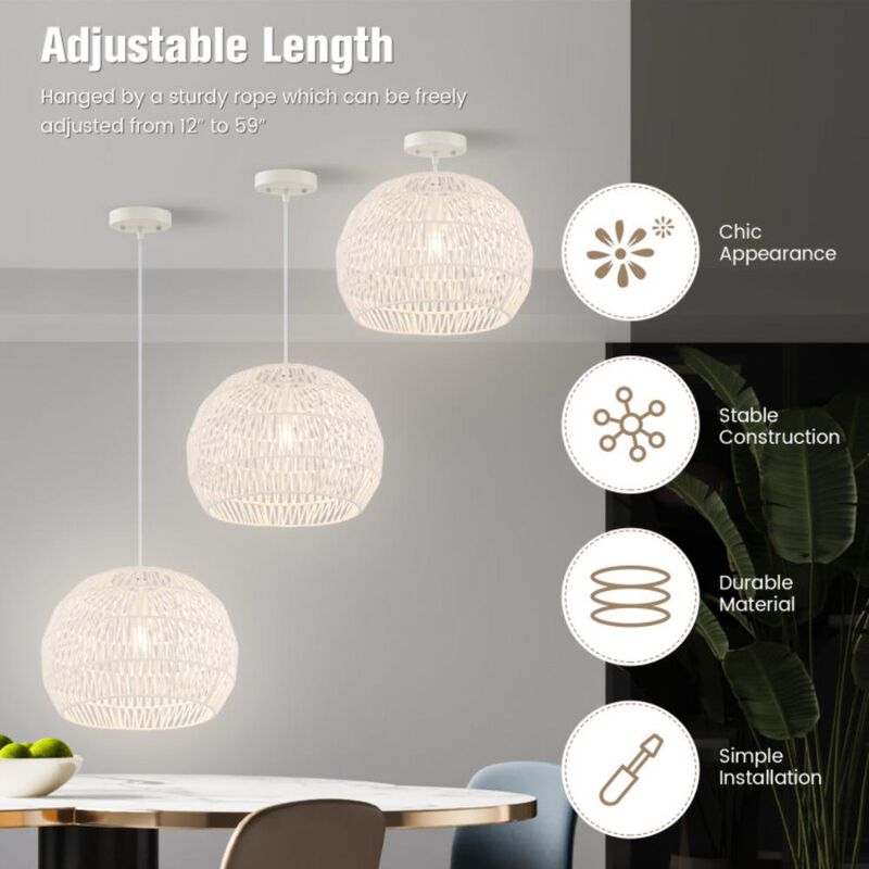 Hivvago Round Farmhouse Rattan Pendant Lights with Adjustable Hanging Rope