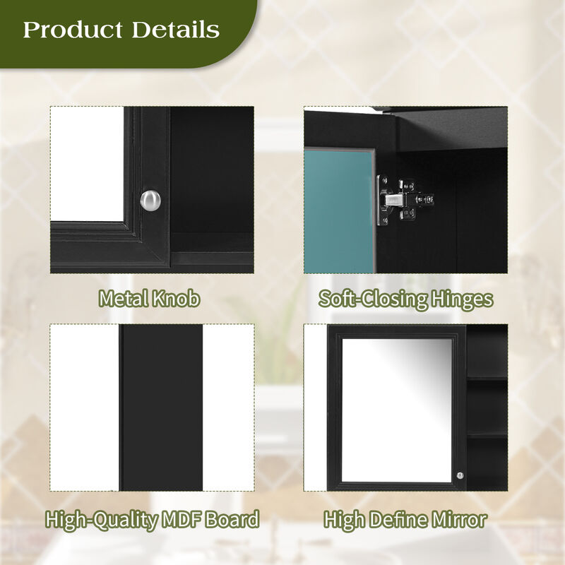 ELEMENT ACE Wall-Mount 2-in-1 Mirror Cabinet with Adjustable Shelf and Soft-Closing Hinges for Modern Storage Solutions image number 8