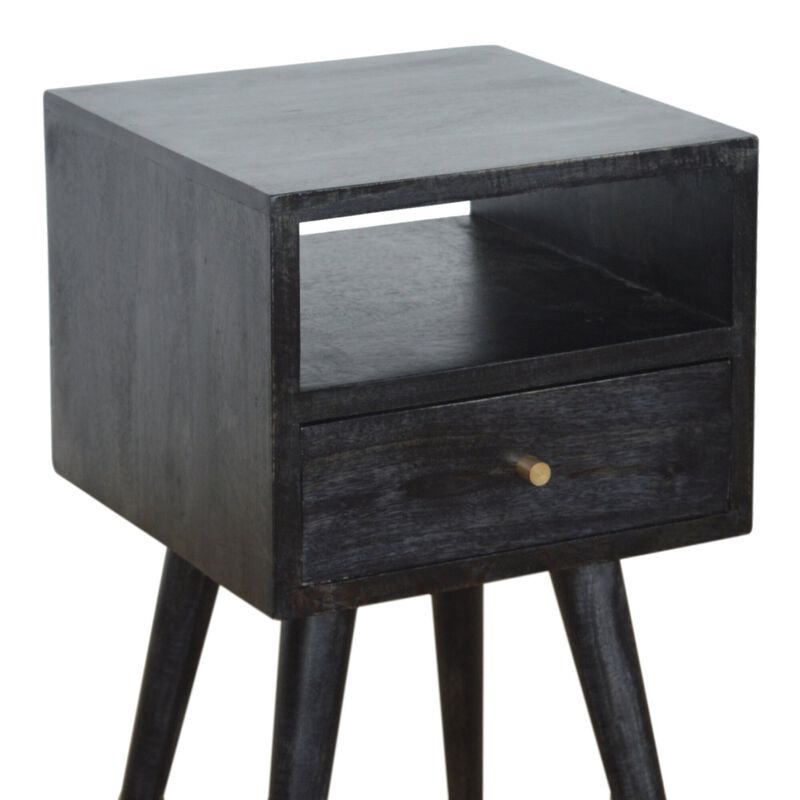 Mini Ash Black 1 Drawer Solid Wood Nightstand