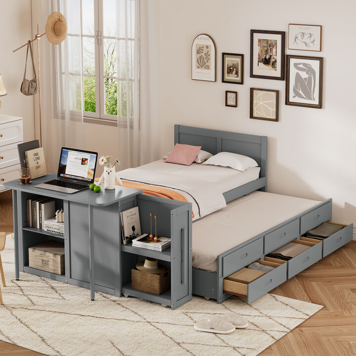 Merax Platform Bed with Desk and Storage Shelf