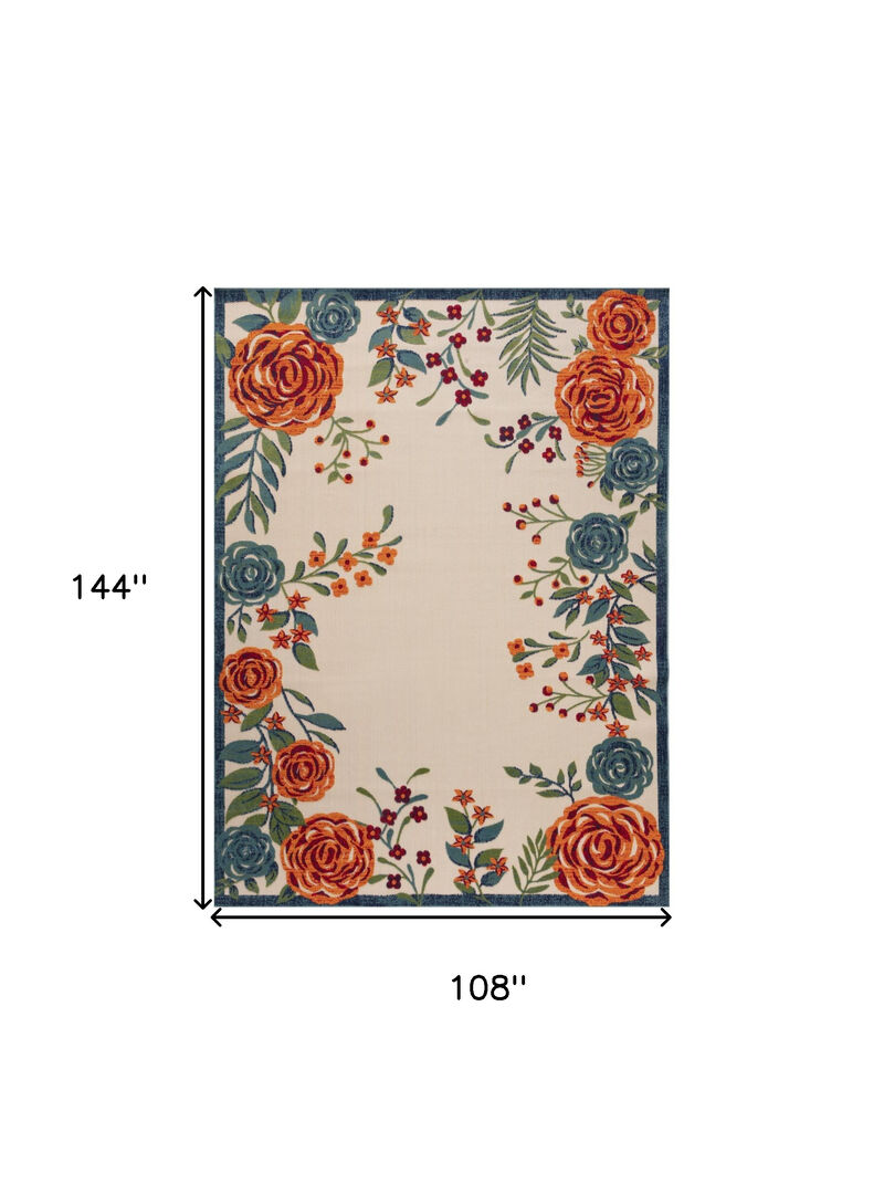 HomeRoots 9' X 12' Ivory Green Blue Red And Orange Floral Indoor Outdoor Area Rug image number 6