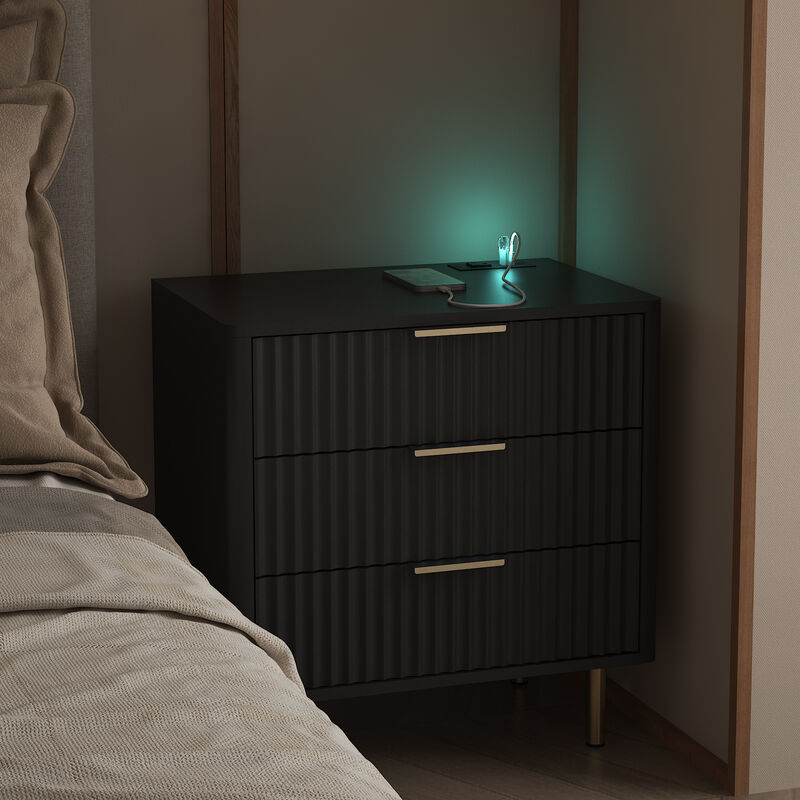 Assembled Nightstand with Charging Station Voice Light USB Storage Cabinet image number 2