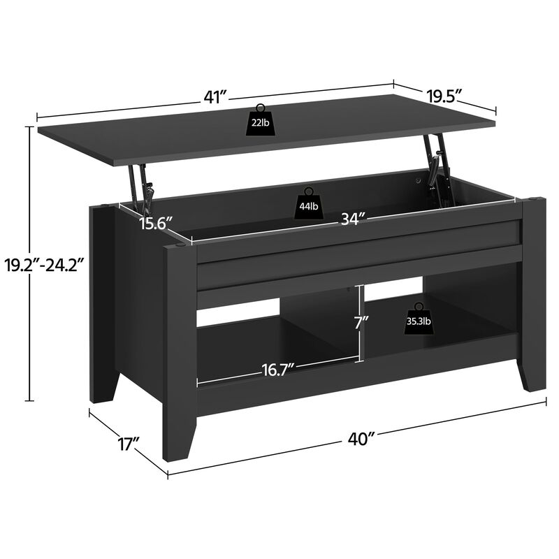 Yaheetech Black Wood Coffee Table Lift Up Coffee Table w/Hidden Storage & 2 Open Shelves for Living Room Reception Room Office,