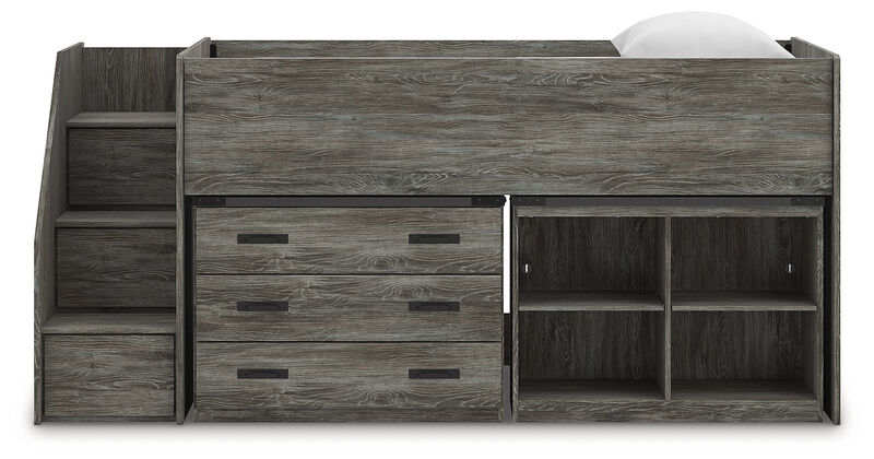 Frandern Twin Loft Bed with Bookcase and Drawer Storage image number 4