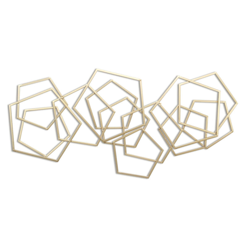HomeRoots 24" X 48" Gold Metal Abstract Lines Hanging Dimensional Sculpture image number 4