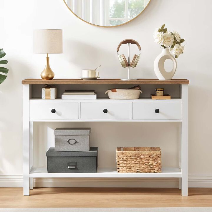 Console Table with 3 Drawers and 3 Storage Shelves for Entryway-White