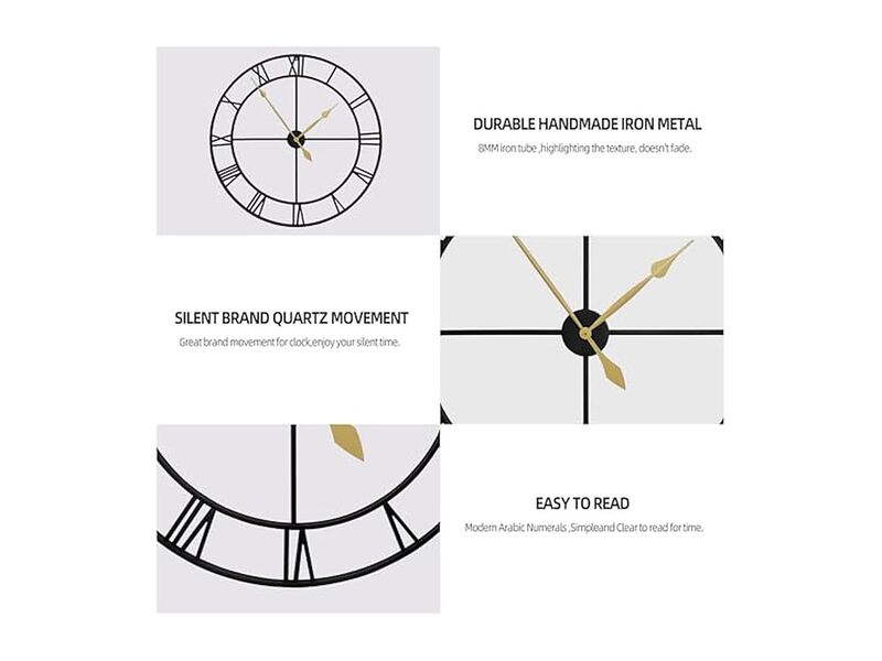 Oversize Rustic Nearly Black Metal Wall Clock 40 Inch Silent Battery Operated image number 2