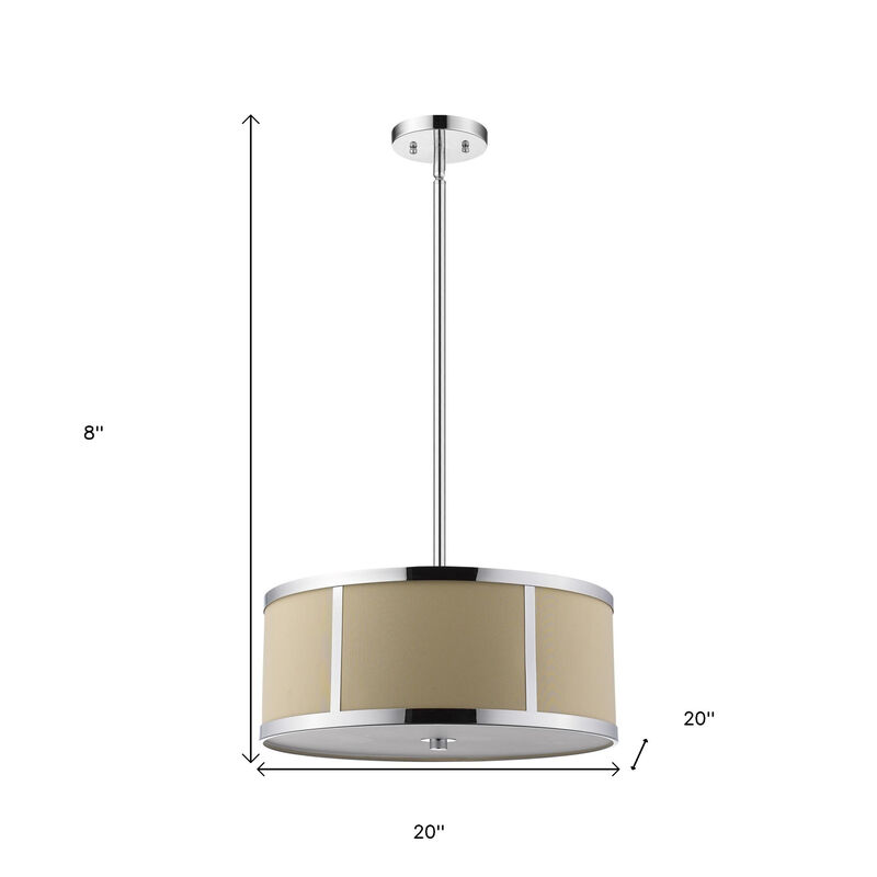 Hivvago Butler 3-Light Polished Chrome Pendant With Coarse Cream Linen Shade And Opal Acrylic Diffuser
