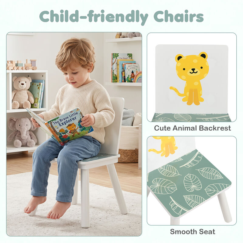 Kids Table and 2 Chairs Set for Ages 3-6 with Animal Prints image number 4