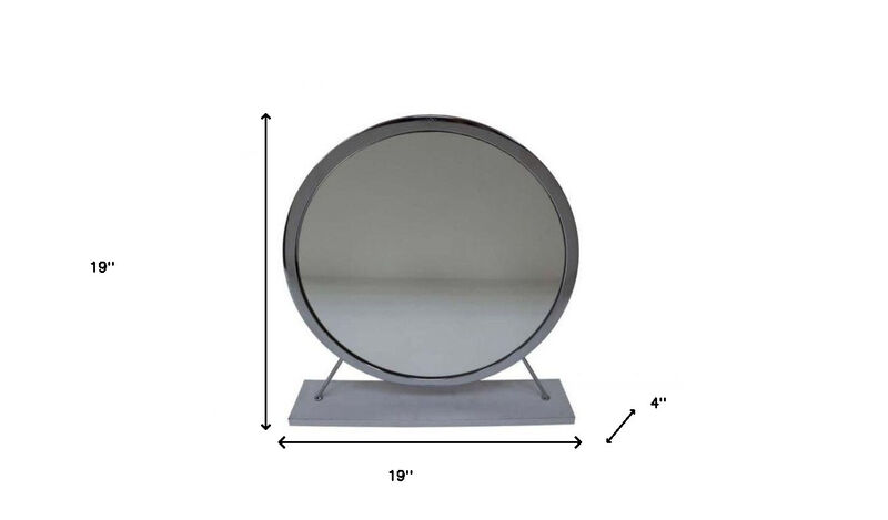 HomeRoots 19" Gray Metal Round Freestanding Ornate Framed Makeup Shaving Tabletop Mirror image number 4
