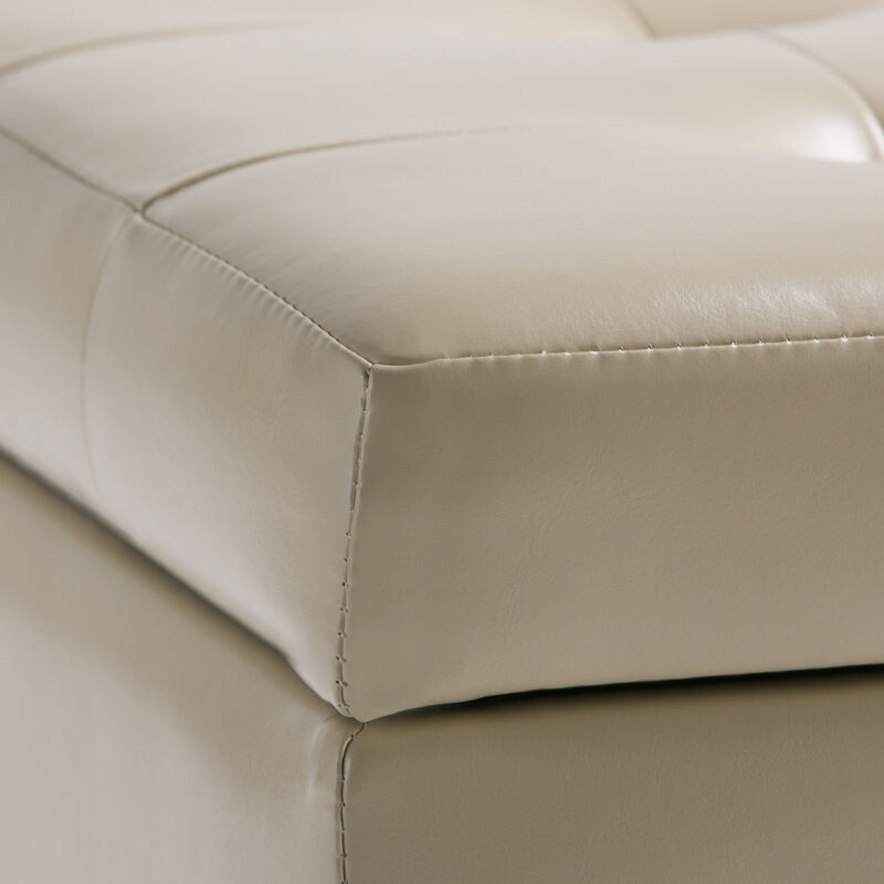 Cosmopolitan 34 inch Wide Transitional Rectangle Storage Ottoman in Satin Cream Vegan Faux Leather, Assembled