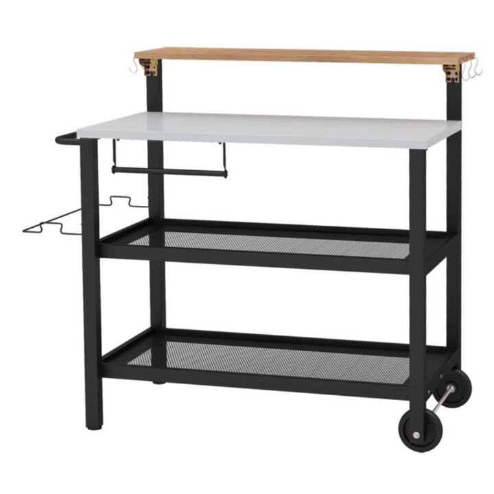 Hivvago Rolling Bar Cart with Flip-up Table and Hooks for Kitchen