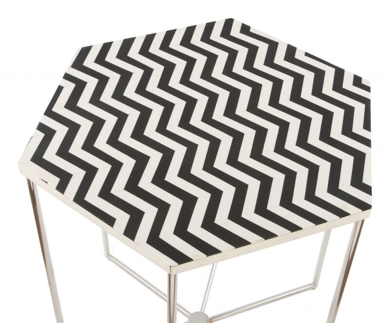 Homezia 21" Silver And Black And White Stone Hexagon End Table image number 6
