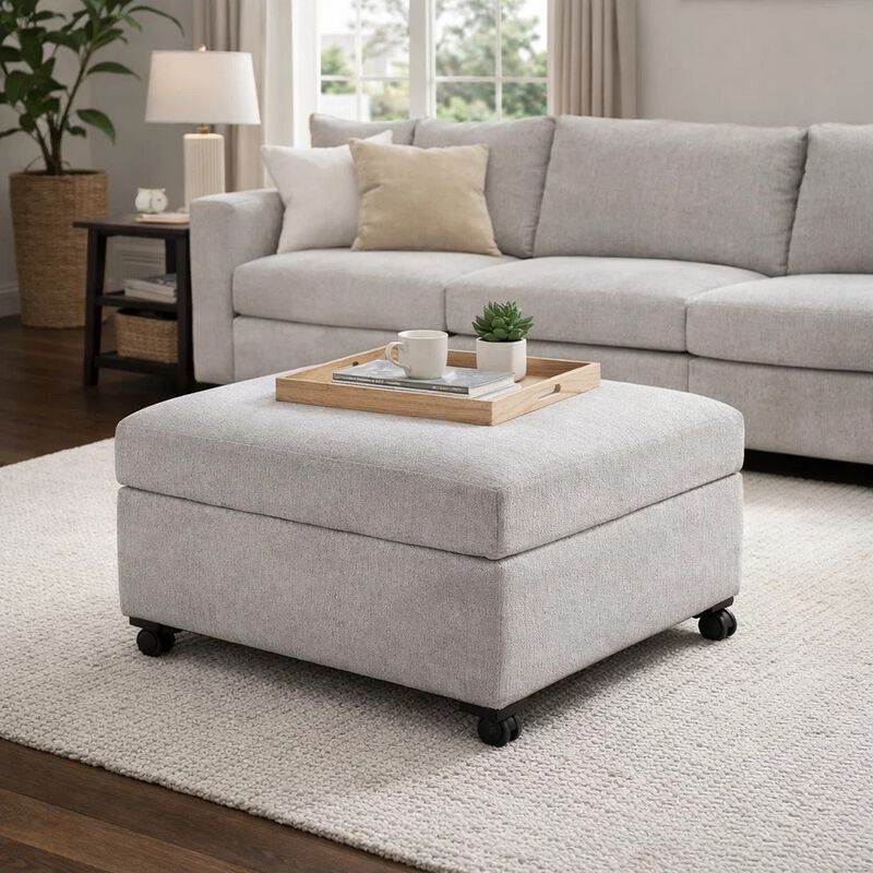 Gaby Low Profile Ottoman with Storage, Locking Wheels, Gray 37 Inch image number 1