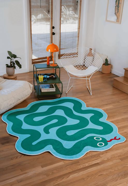 Lany Space Area Rug, Washable Rugs Non-Slip, Spiral Snake Design Rug for Living Room