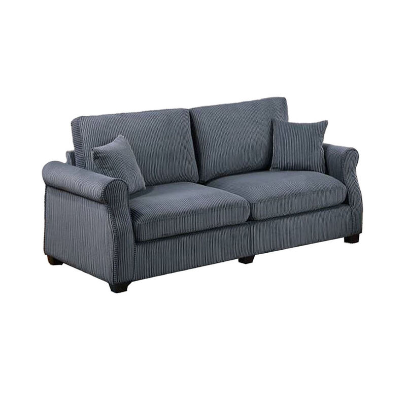 Jesica 2pc Loveseat n Sofa Set, 2 Pillows, Dark Gray Corduroy Fabric - Benzara