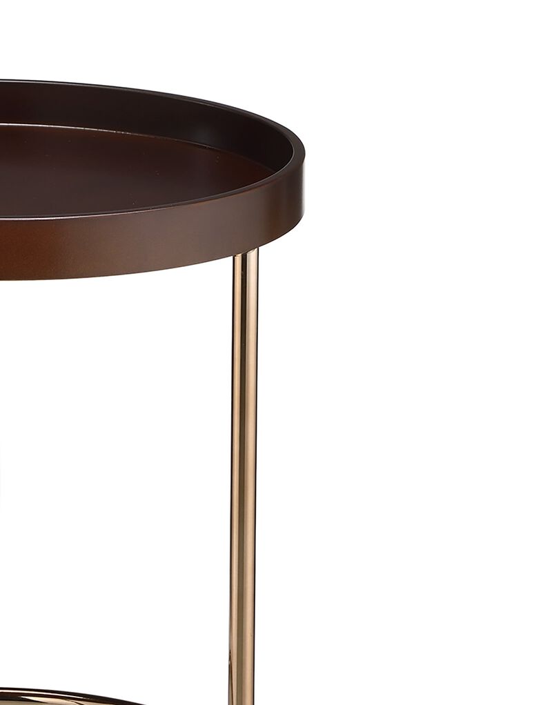 Homezia 22" Copper And Dark Brown Solid Wood and Metal Round End Table