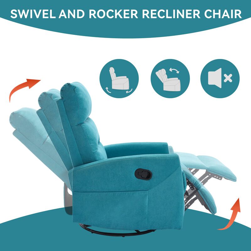 Manual Recliner Chair with Rocker and Swivel in Fabric for Living Room image number 7