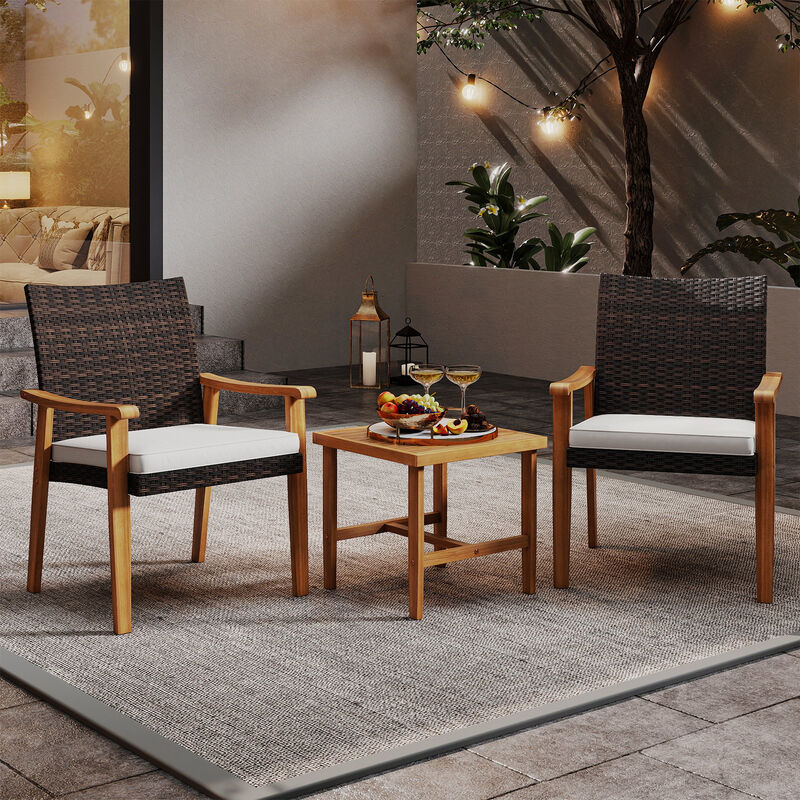 3-Piece PE Wicker Patio Conversation Set with Acacia Wood Table image number 7