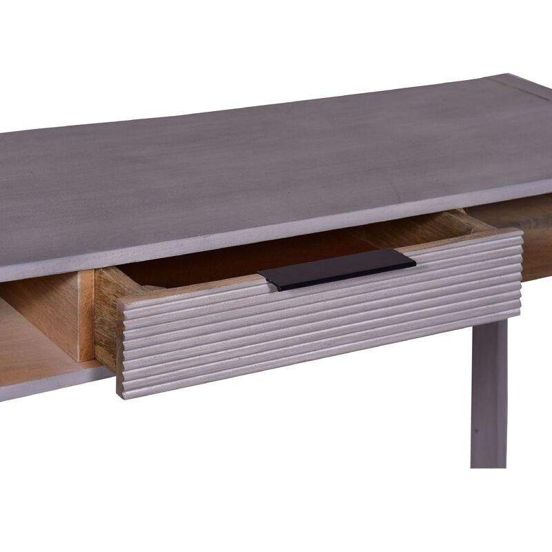 44 Inch Minimalist Single Drawer, Mago Wood, Entryway Console Table Desk, Textured Groove Lines, Gray image number 4