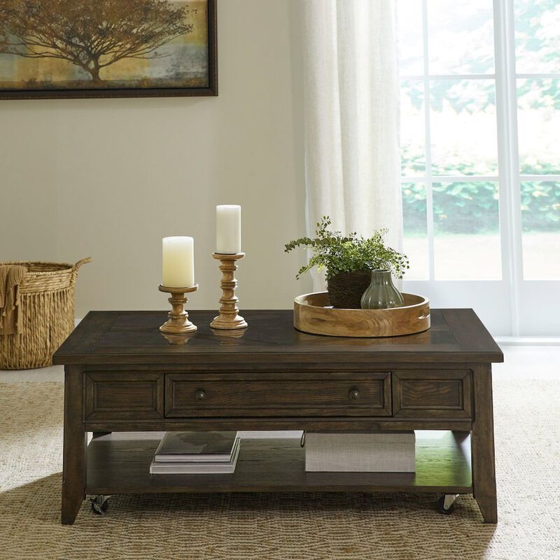 Liberty Furniture Living Room Rectangular Cocktail Table Traditional - Saddle Brown Oak Wood image number 1