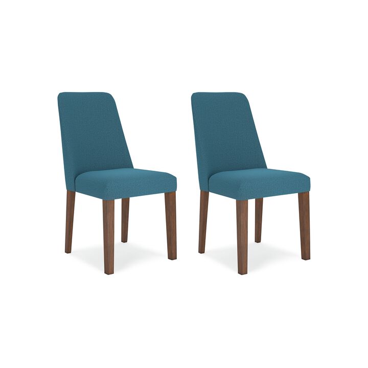 Jeyn Dining Side Chair Set of 2, Solid Hardwood, Blue Polyester Fabric - Benzara