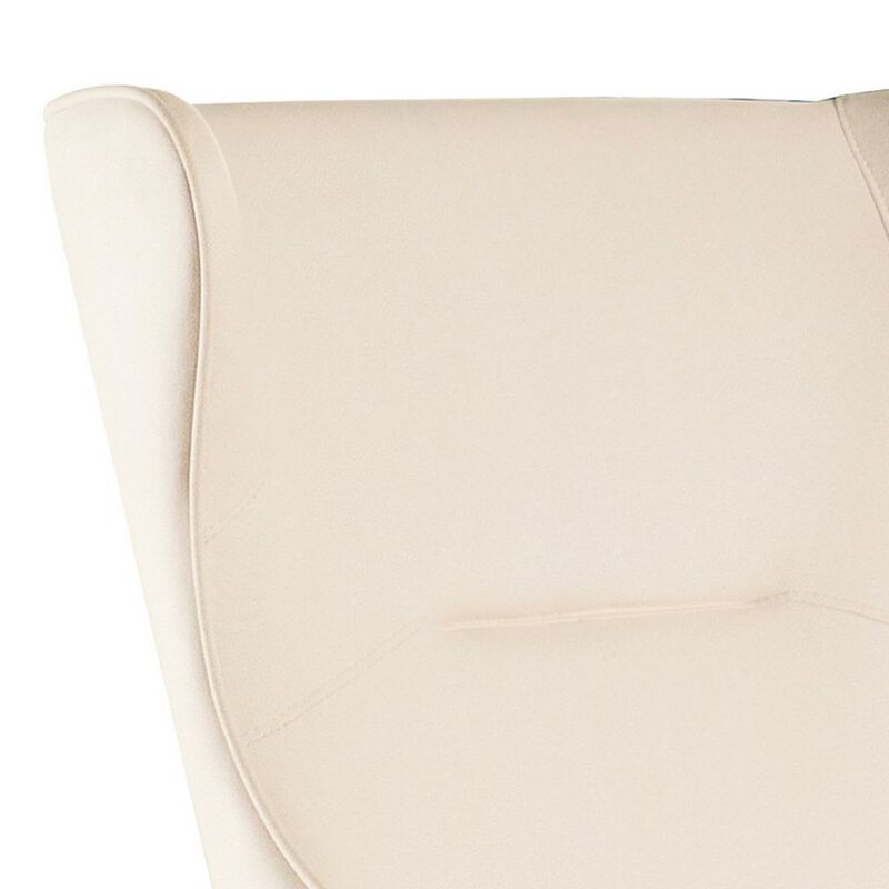 Arlo 33 Inch Accent Chair, Contoured Wingback, Beige Vegan Leather-Benzara
