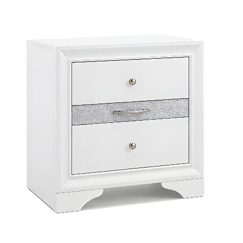 Cevy 5pc Queen Bedroom Set, 2 Nightstands, Silver Accents, White Wood image number 6