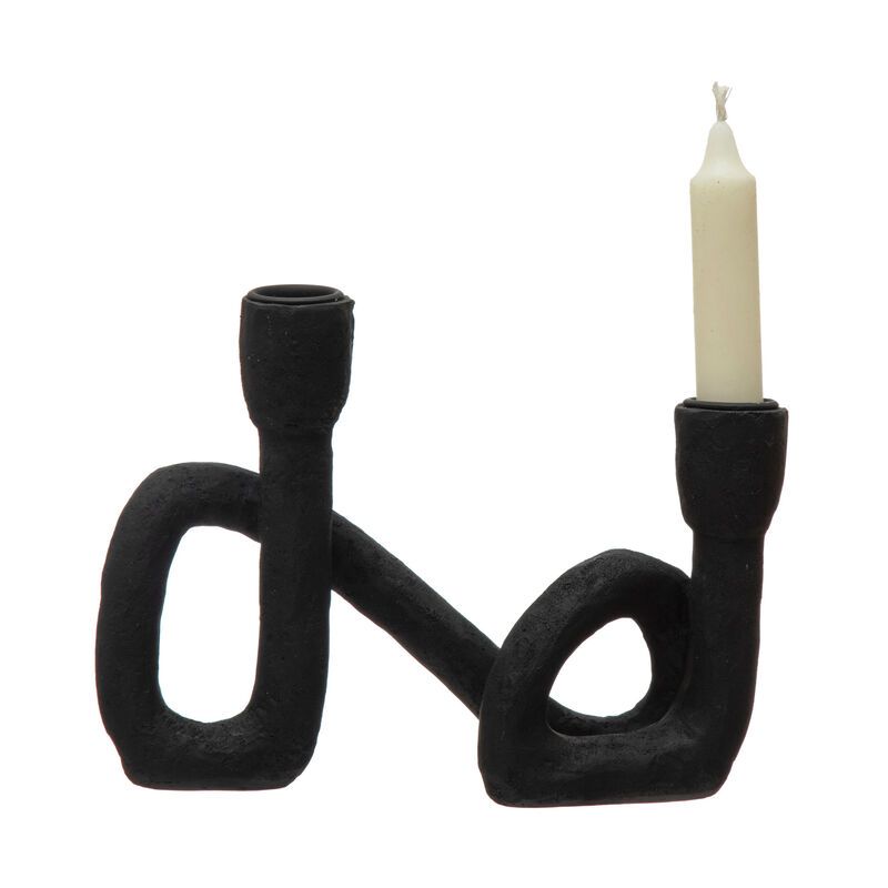 Decorative Resin Double Taper Candle Holder, Black image number 2