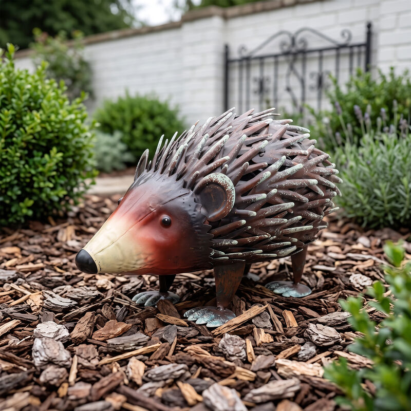 Curgla Metal Hedgehog Garden Statue Handmade Wrought image number 1