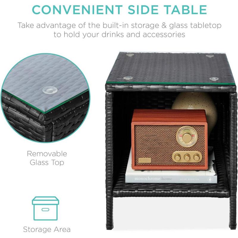 Hivvago 3-Piece Black PE Wicker Outdoor Dining Patio Furniture Set w/ Teal Blue Cushions