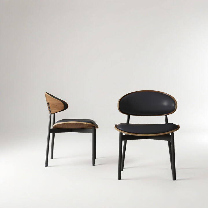 Leather Dining Chair with Wooden Frame & Metal Legs 2-piece 20.47"