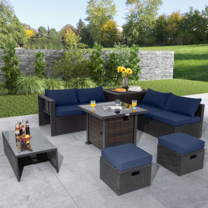 Hivvago 9 Pieces Patio Furniture Set with 32" Fire Pit Table and 50000 BTU Square Propane Fire Pit