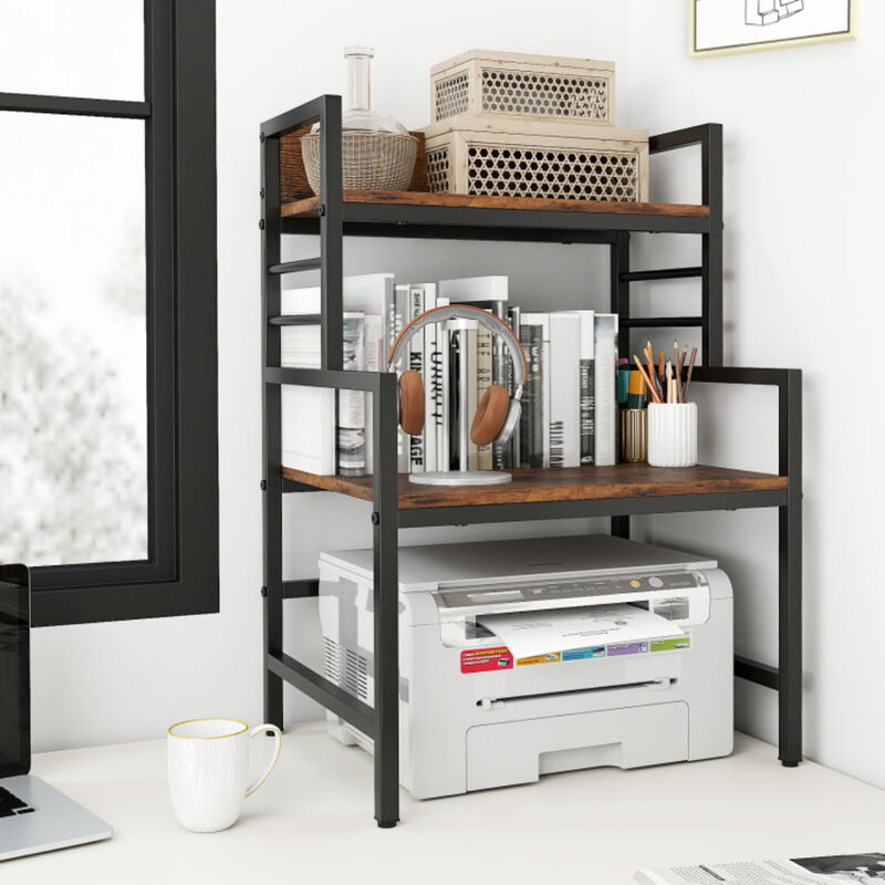 3-Tier Microwave Oven Stand with 2 Storage Shelves and Heavy-Duty Frame-Rustic Brown image number 7
