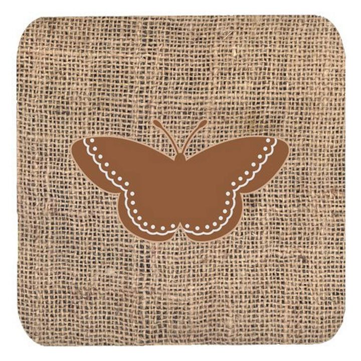 Caroline's Treasures BB1032-BL-BN-FC Butterfly Burlap and Brown Foam Coasters (Set of 4), 3.5 H x 3.5 W, Multicolor