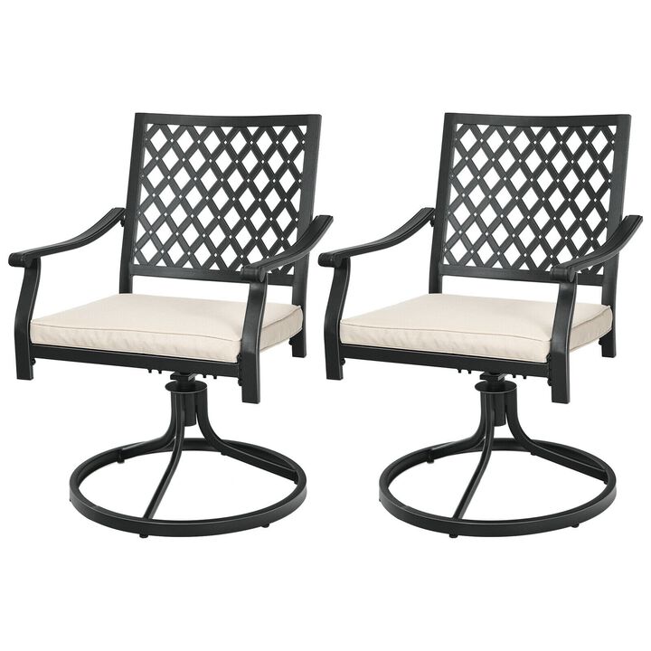 2 Pieces Patio 360° Swivel Dining Chairs with Rocker and Cushioned Armrest-Beige