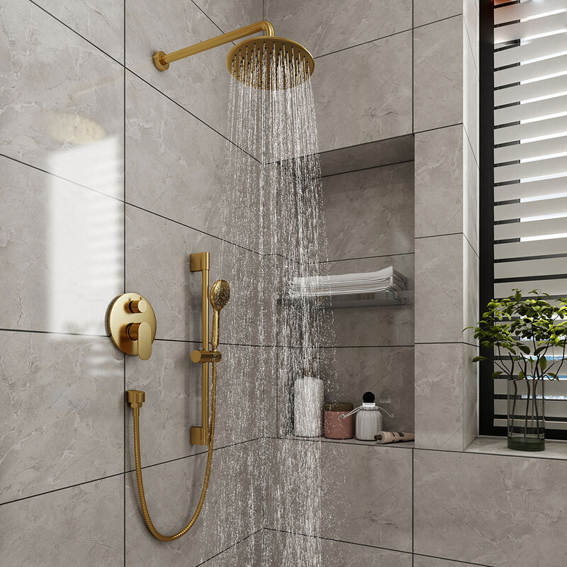 Mondawe 9 Inch 2-functions Wall Mounted Rainfall Shower Body Round Top Spray System with Handheld