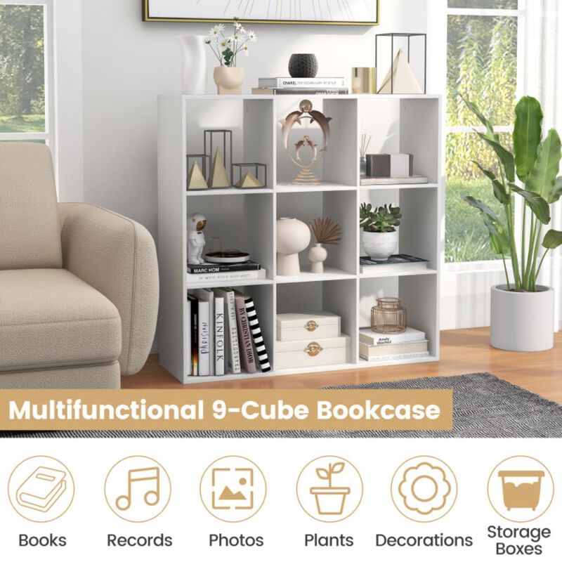 Hivvago 9 Cube Bookshelf with Back Guardrail for Living Room Bedroom