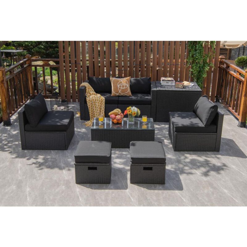 Hivvago 8 Pieces Patio Furniture Set with Storage Box and Waterproof Cover