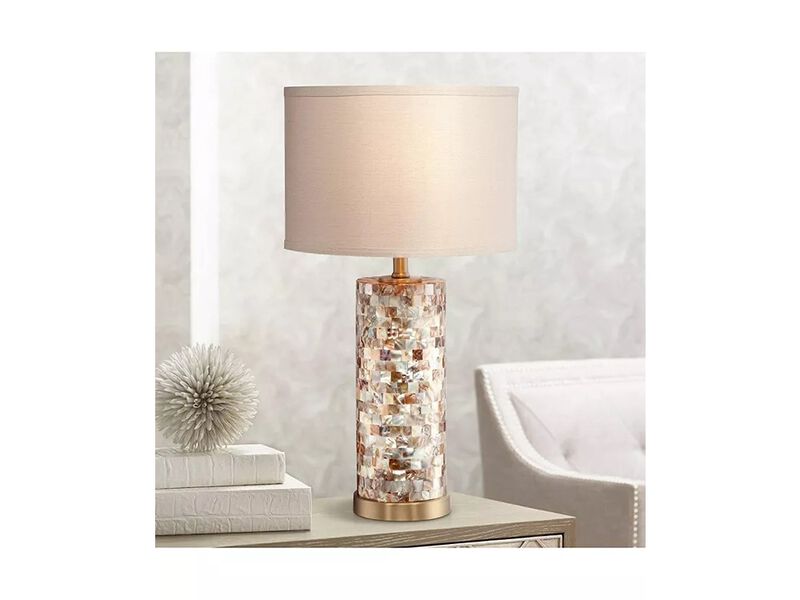 360 Lighting Margaret Coastal Accent Table Lamp  High Mother of Pearl Tile Cylinder Glass image number 1